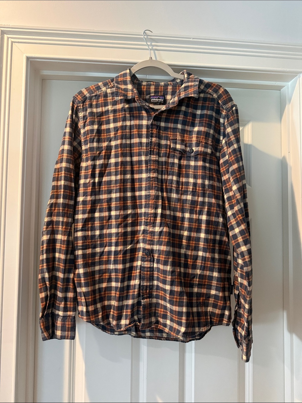 Patagonia Men's Plaid Button-Down Shirt in Navy and Tan